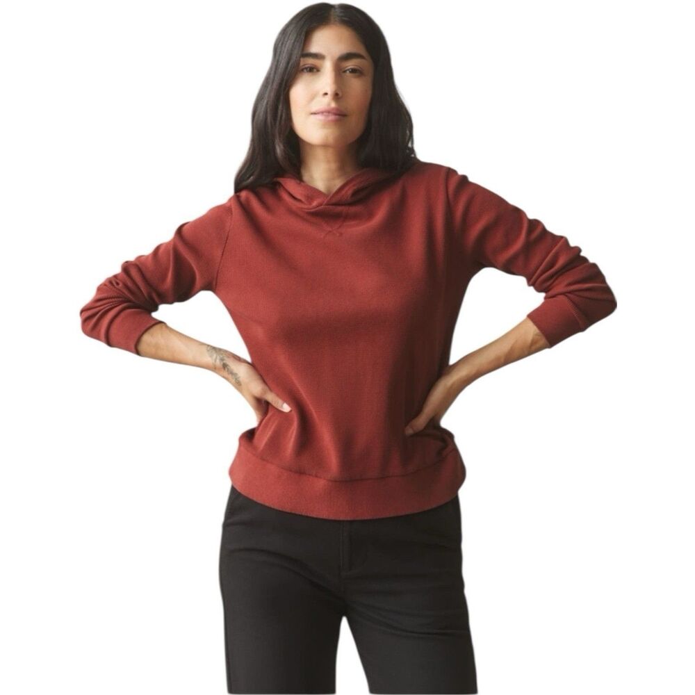 American Giant Thermal Hoodie Womens Large Russet Brown Pullover Waffle Knit NEW